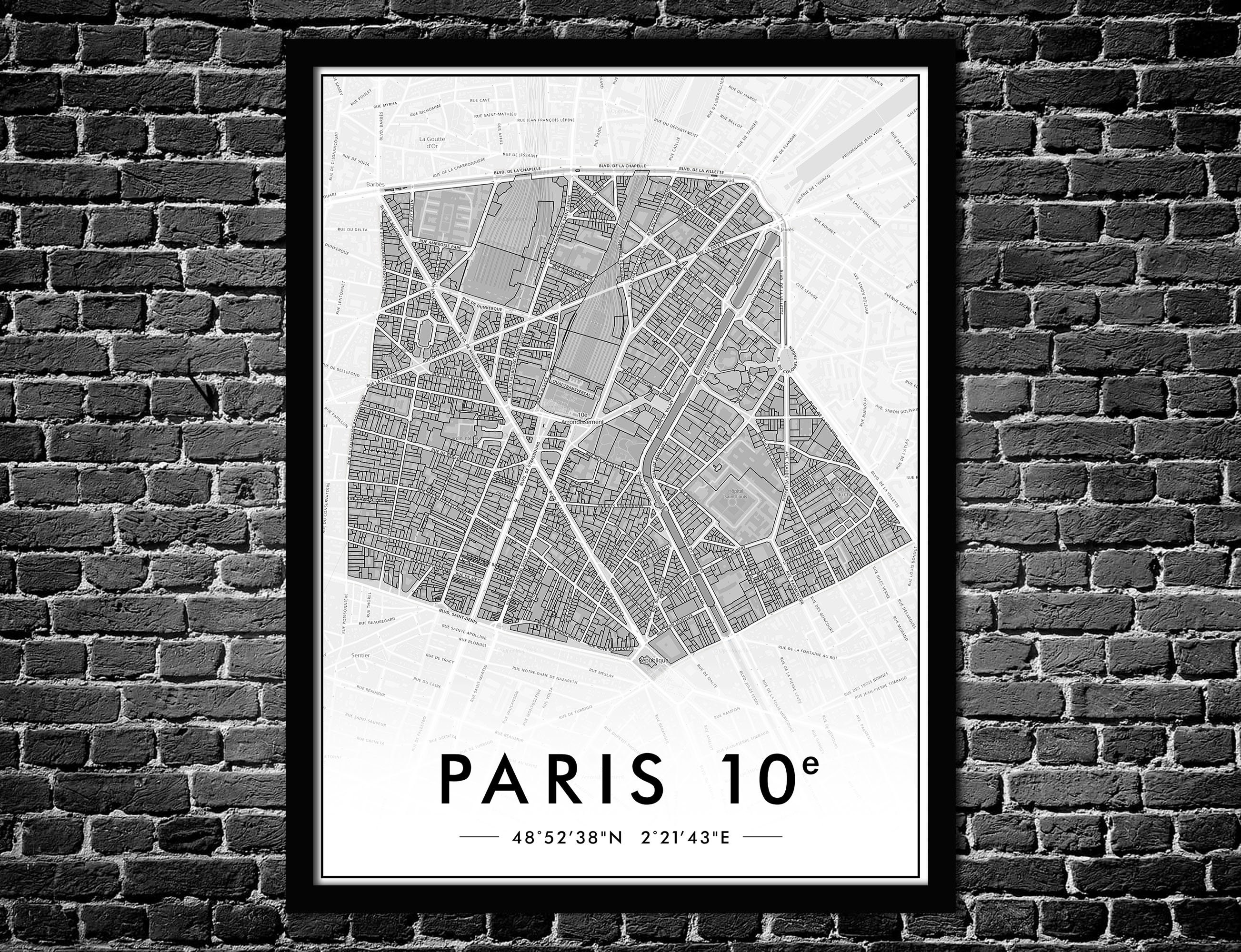 Affiche Paris 10Ème Arrondissement | Décoration Murale Plan de Ville Poster Original 75010 Livraison