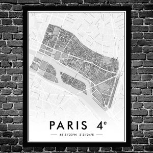 Plakat Paris 4. Arrondissement | Wanddekoration Stadtplan | Original Poster Paris 75004 | KOSTENLOSER VERSAND
