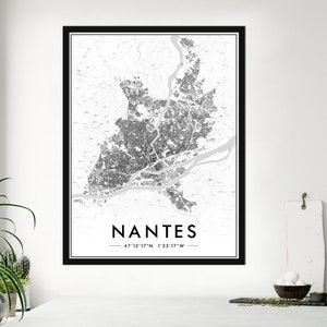 Nantes Schwarz-Weiß-Poster | Poster Nantes Druck 300Dpi | Karte von Nantes zur Wanddekoration | ANPASSUNG ANGEBOTEN