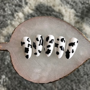 Moo Moo Milk Nails | Cow Print Nails |  | Press on Nails Set | Hand Painted Nails | Custom Nails | Mooooo Nails |