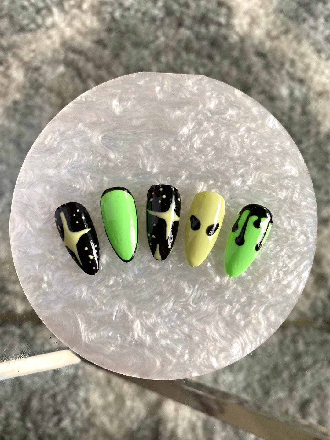 Ayylmao Alien Halloween Space Galaxy Custom Hand Painted Press on Nails ...