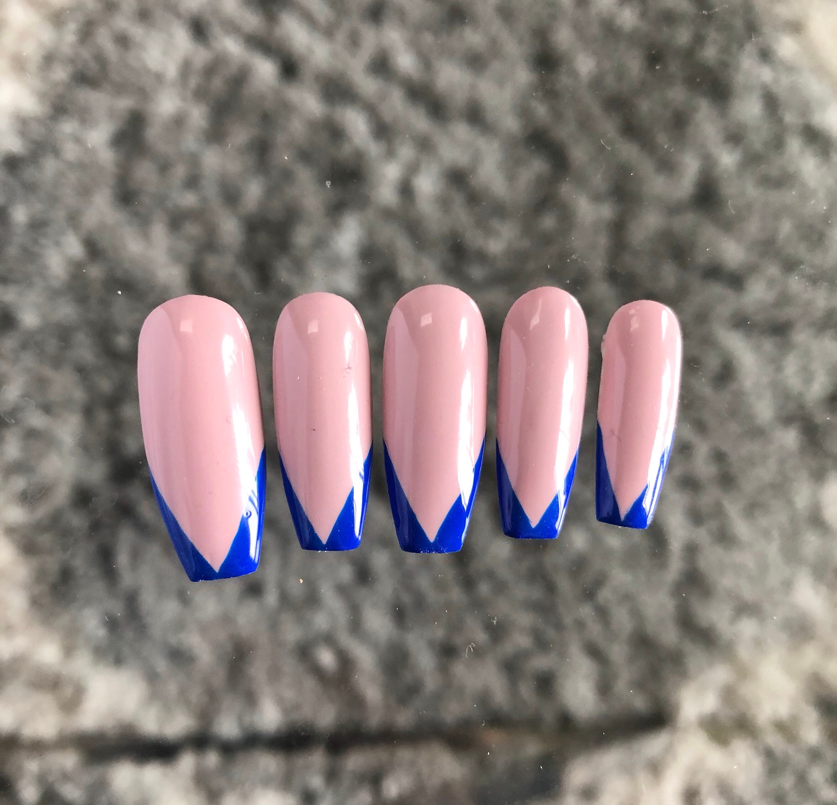 Blue French V Cut Nails Press On Nails Glue On Nails Etsy