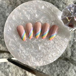 Rainbow Nails Pride Nails Unicorn Nails Press on Nails Set Hand Painted Nails Custom Nails LGBTQ Kawaii striped coming out nails short long