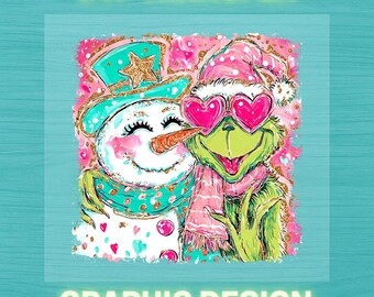 Preppy Grichmas And Snowman DTF Ready to Press Heat Transfer