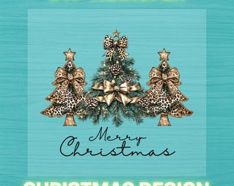 Christmas Tree DTF Transfer: Leopard Print Bows, Ready to Press