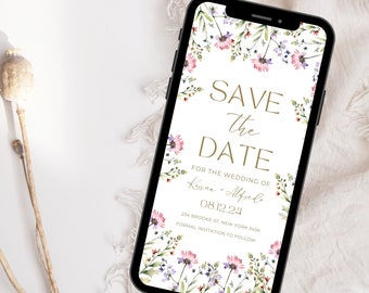 Wildflower Wedding Save the Date, Electronic Invitation (Digital Template)
