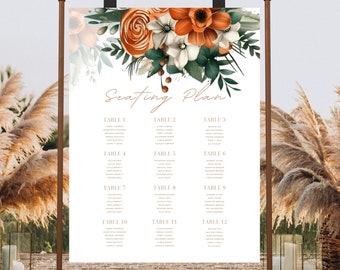 Pampas Table Seating Chart Sign Template, Editable Wedding Seating Chart, Bohemian Table Seating Chart, Printable Arch Terracotta Rust Chart