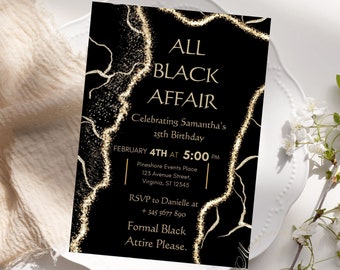 All Black Affair Invitation, Agate Birthday Evite (Digital Invite)