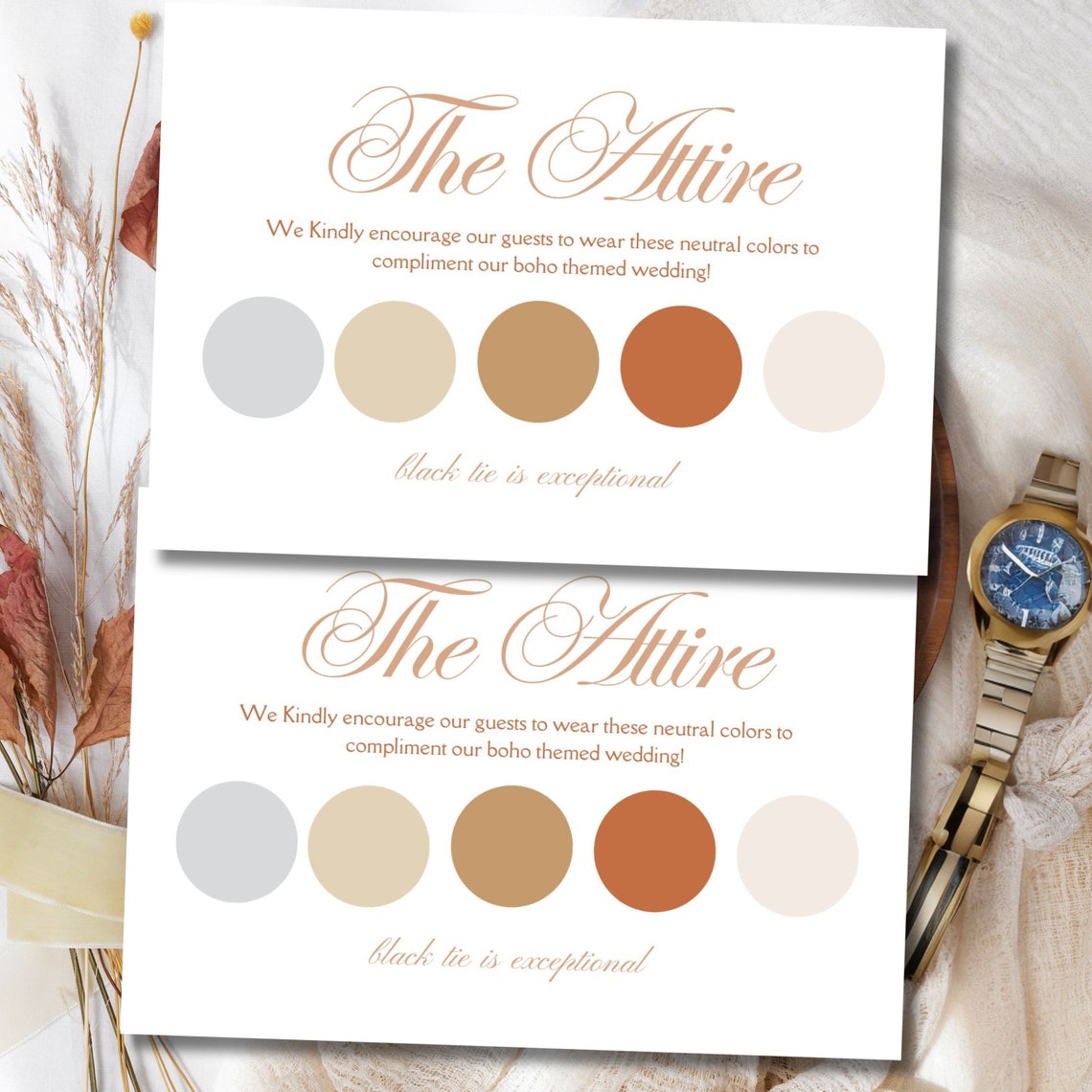 Wedding Attire Dress Code Card Template, Editable Wedding Color Palette ...
