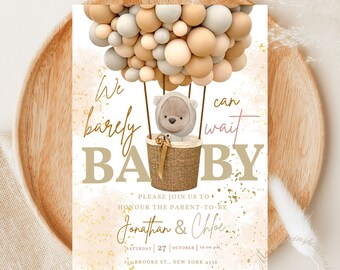 Teddy Bear Gender Reveal Invitation, Blue or Pink Invite, Boy or Girl Baby Shower Invites, He or She Editable Template Canva Download