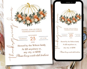 Thanksgiving Dinner Invitation, Pumpkin Template (Digital Invite)