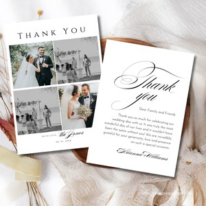 Plantilla minimalista de tarjeta de agradecimiento para bodas, tarjeta de agradecimiento con foto de boda moderna editable, tarjetas de agradecimiento de boda personalizadas estilo boho