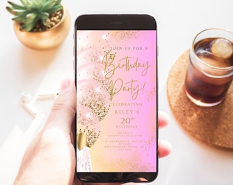 Rose Gold Balloon Birthday Invitation, Editable Electronic Evite (Digital Download)