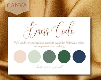 Wedding Attire Dress Code Card Template, Editable Wedding Color Palette Card, Guest Dress Code Request Inserts, CANVA attire Templates