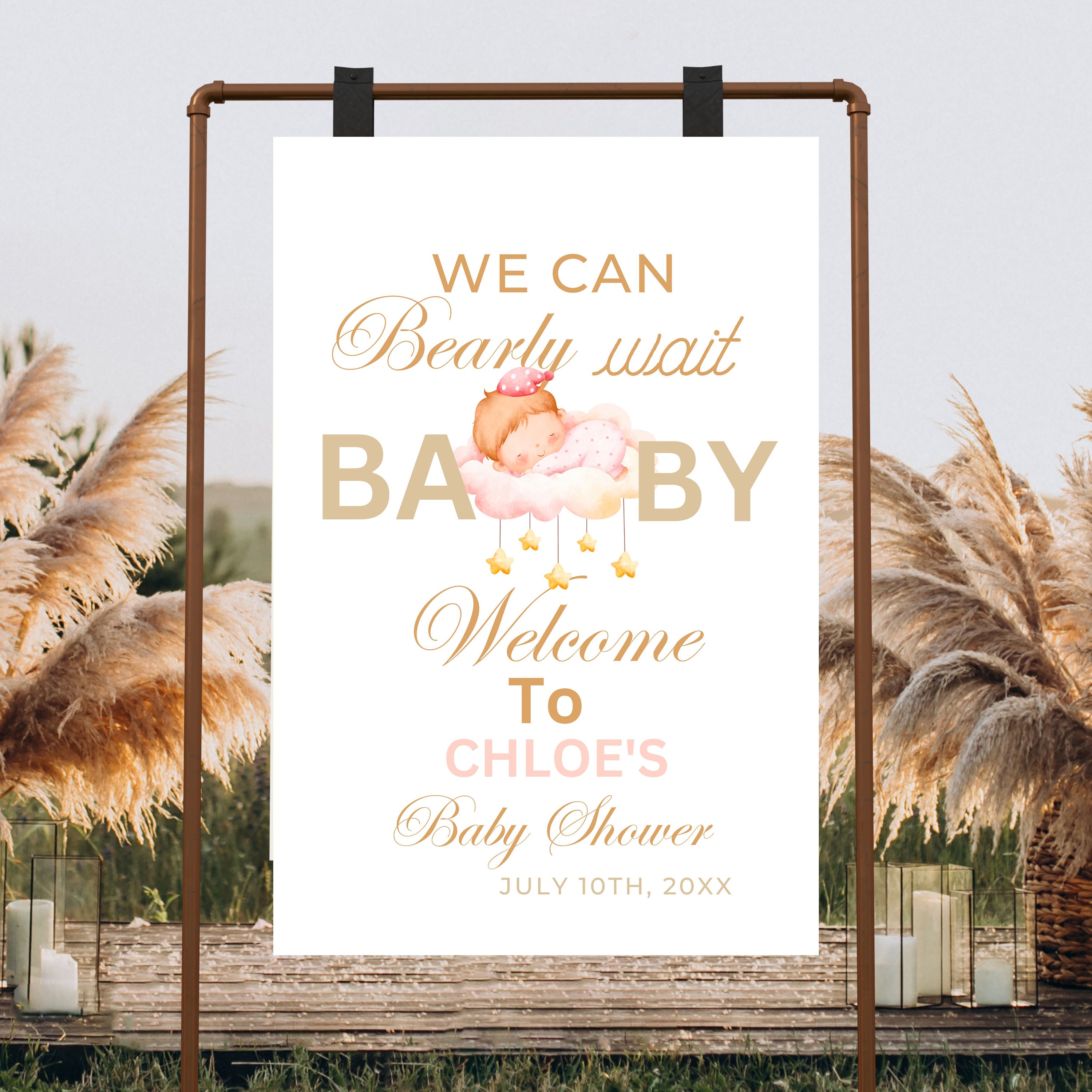 Baby Shower Welcome Sign, Baby Girl Shower Poster, Oh Baby, Pink