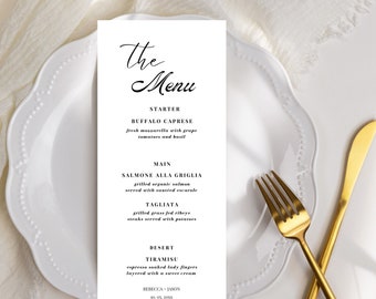 Classic Wedding Menu Template, Elegant Wedding Menu, Modern Script, Minimalist, Printable, Canva Template Fully Editable, INSTANT Download