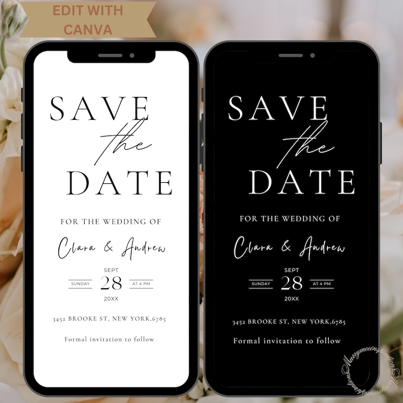 Digital Invite Electronic Save the Date, Minimal Save the Date E-invite Template, Electronic Save The Date Digital, Download Text Message image 3