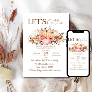 Thanksgiving Dinner Invitation, Let&#39;s Give Thanks Invitation Template, Thanksgiving Invite, Printable Thanksgiving Invitation, Pumpkin