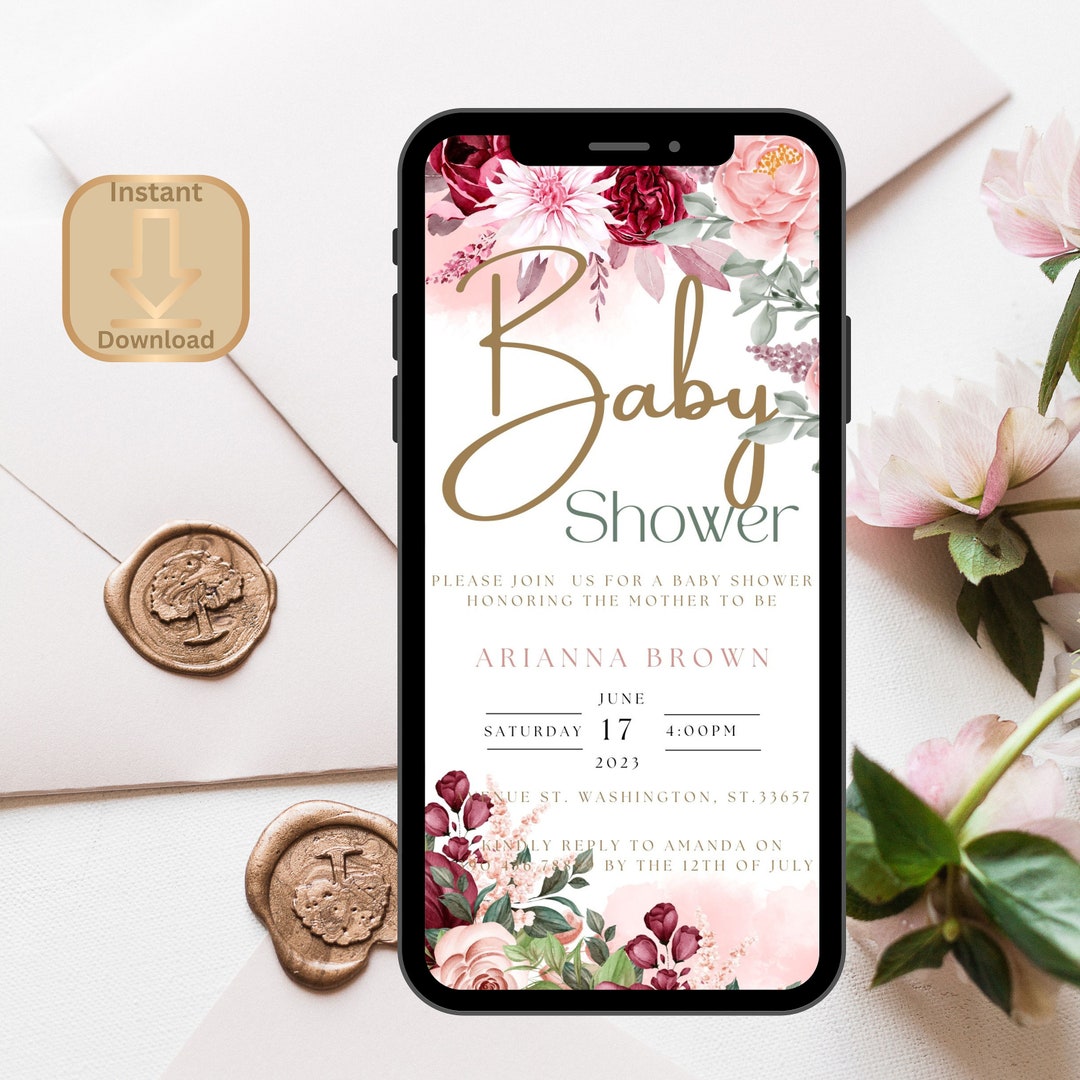 Digital baby shower invitation electronic girl baby shower invitation