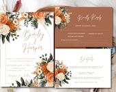 Bohemian Pampas Wedding Invitation Set, Terracotta Floral (Editable Template)