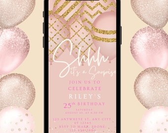 Pink & Gold Surprise Birthday Invitation, Editable Electronic Evite (Digital Download)