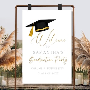Plantilla moderna de cartel de bienvenida para fiesta de graduación, póster minimalista de bienvenida con foto, plantilla editable para descargar.