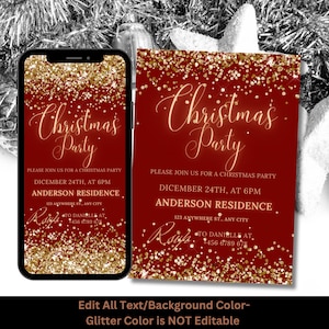 Editable Christmas Party Invitation, Christmas Party Invitation, Electronic Invitation, Printable Template, Christmas Invitation Download
