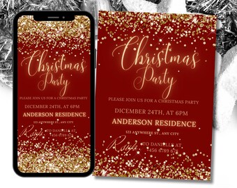 Editable Christmas Party Invitation, Glitter (Digital Download)