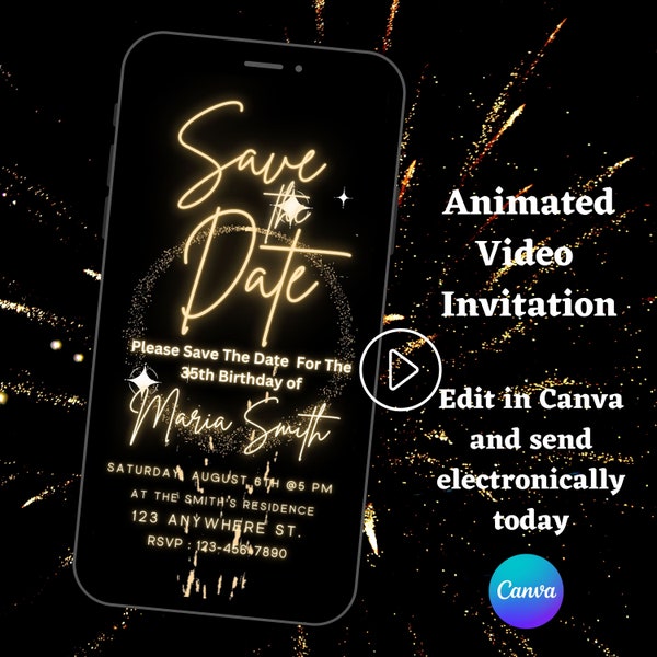 Video Save The Date Any Event Invitation, Animated Birthday/Wedding Party Evite, Eco Friendly, Digital Smartphone Invitation, Canva Template