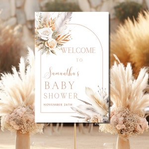 Pampas Grass Babyparty Willkommensschild Vorlage, Boho Willkommen Babyparty Poster, Babyparty Willkommensschild, Bearbeitbares Babyparty Willkommensschild