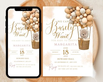 Teddy Bear Hot Air Balloon Baby Shower Invitation (Digital Download)