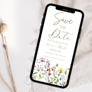 Wildflower Wedding Save The Date, Greenery Phone Invitation (Digital Download)