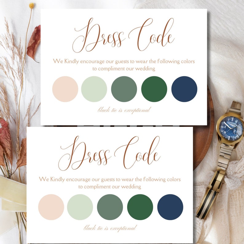Wedding Attire Dress Code Card Template, Editable Wedding Color Palette ...