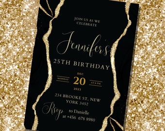 All Black Party Invitation, All Black Affair Invitation, Agate Birthday Invite, Editable BIRTHDAY EVITE, Digital Invite, Text Invite