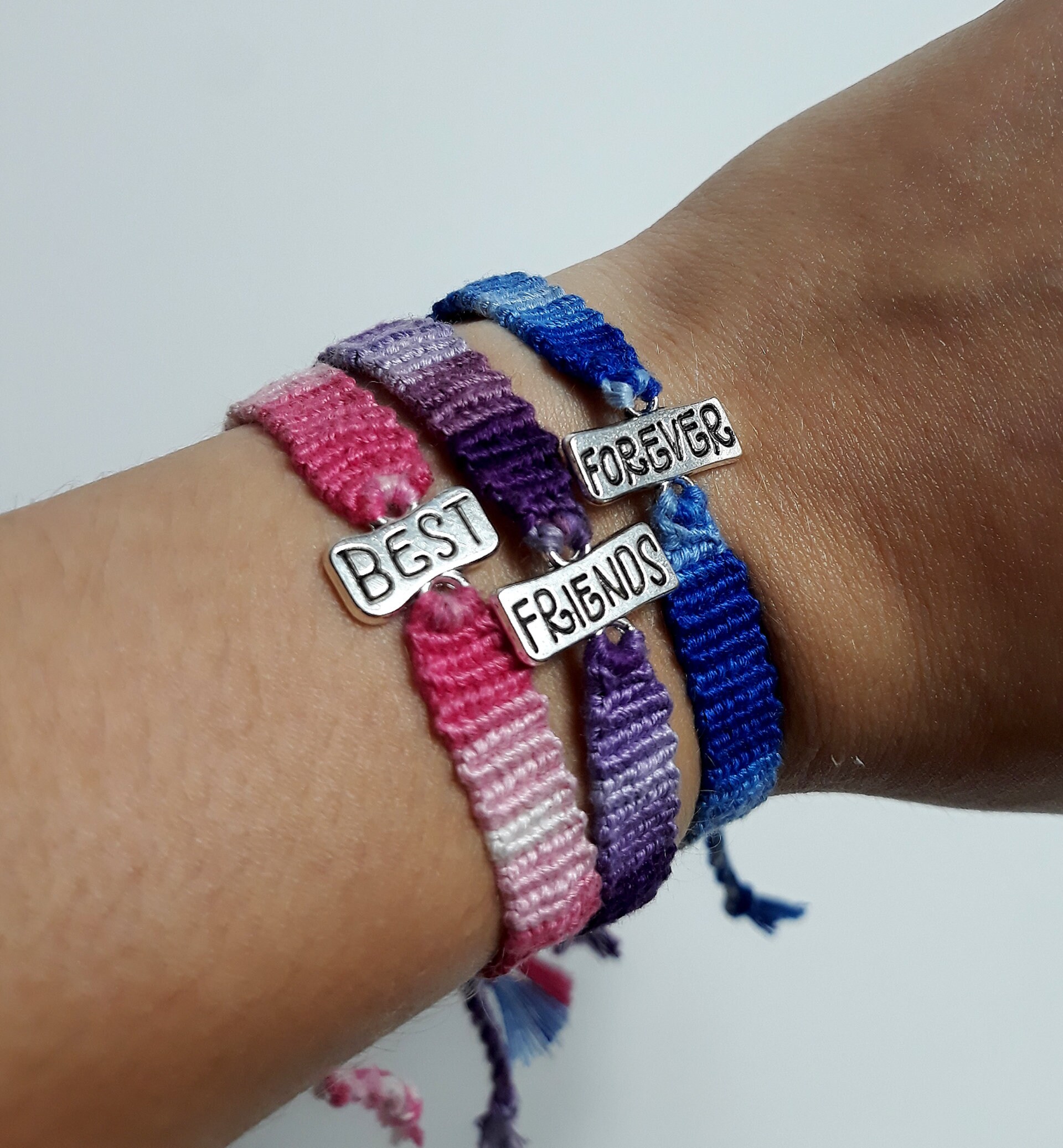 Best Friends Forever Charm Bracelet Set Pink Purple Blue Cute Etsy