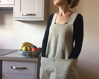 Women’s Linen Apron Cross Back Japanese Style