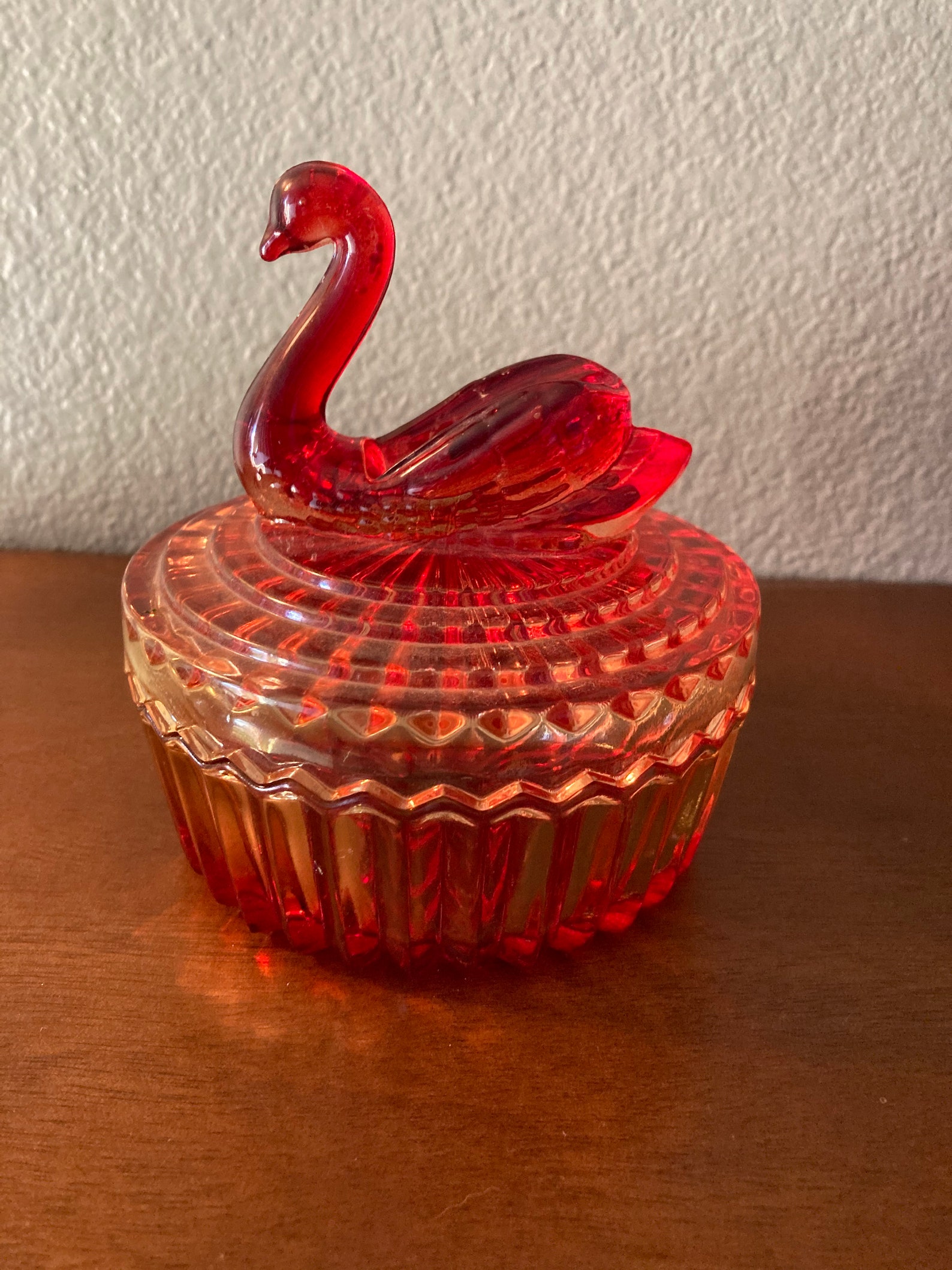 Vintage Amberina Glass Swan Candy Dish with Lid Red Etsy