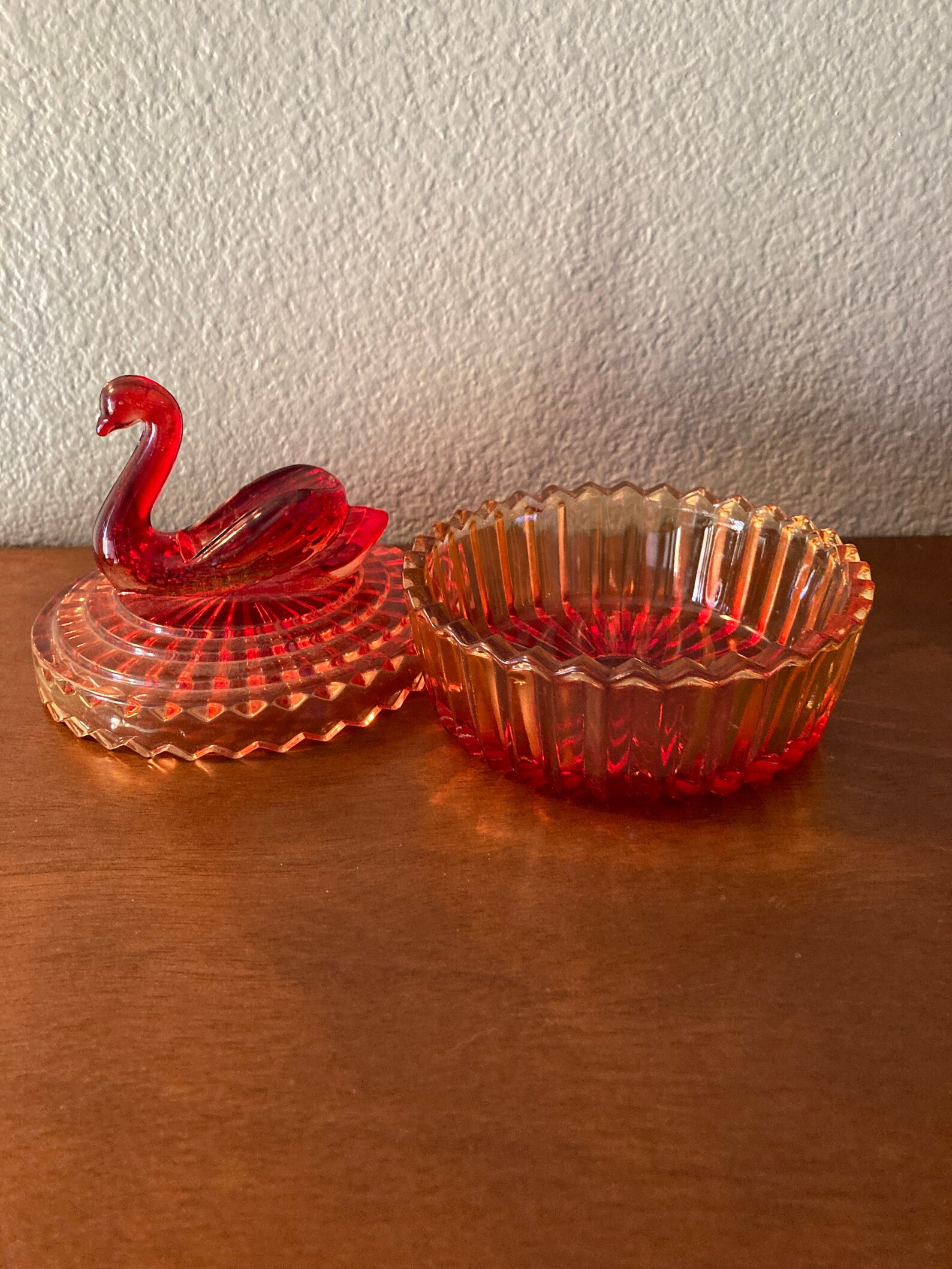 Vintage Amberina Glass Swan Candy Dish with Lid Red Etsy