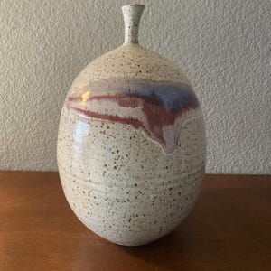 Art Pottery Weed Pot Ceramic Vase Handmade Artist Signed 10" Tall Speckled Glaze