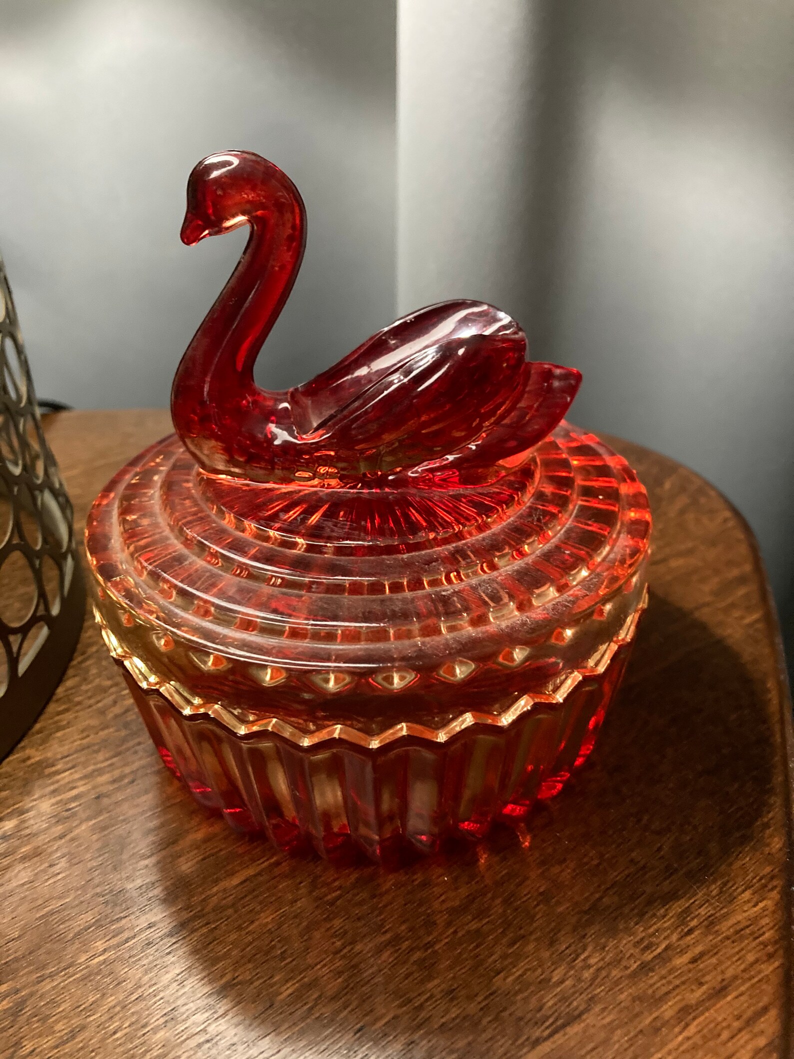 Vintage Amberina Glass Swan Candy Dish with Lid Red Etsy