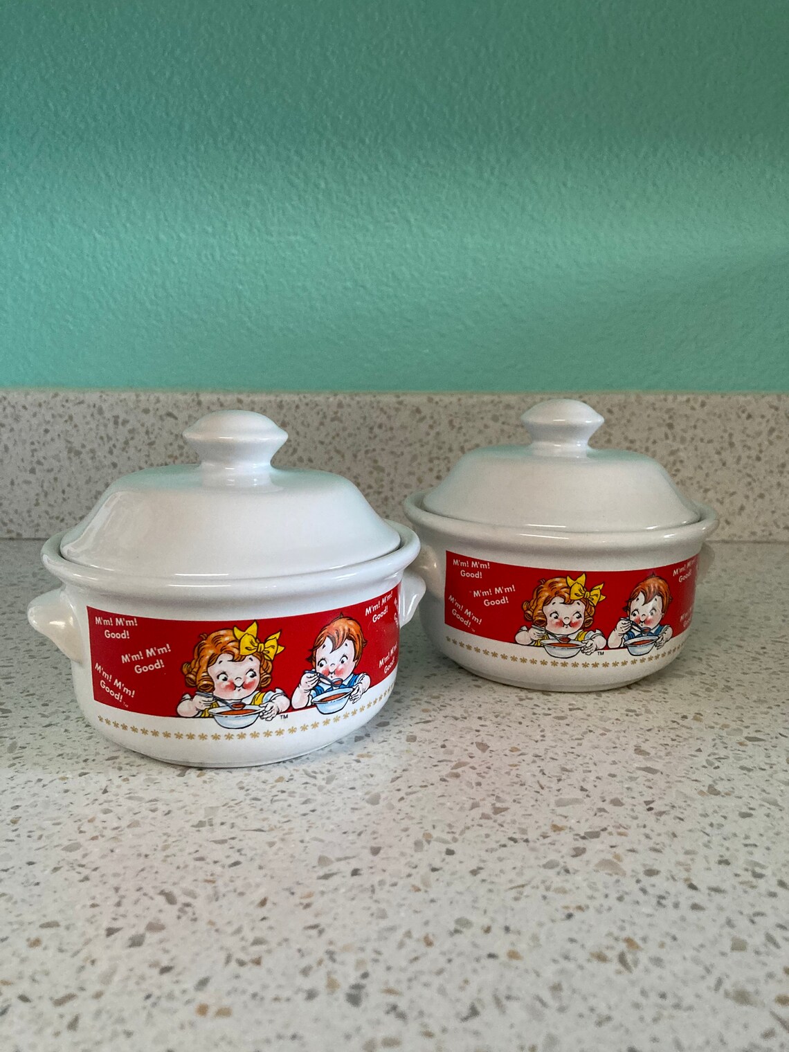 Cutest Campbell's Kids Soup Crock Bowl Set of Two Vintage Etsy