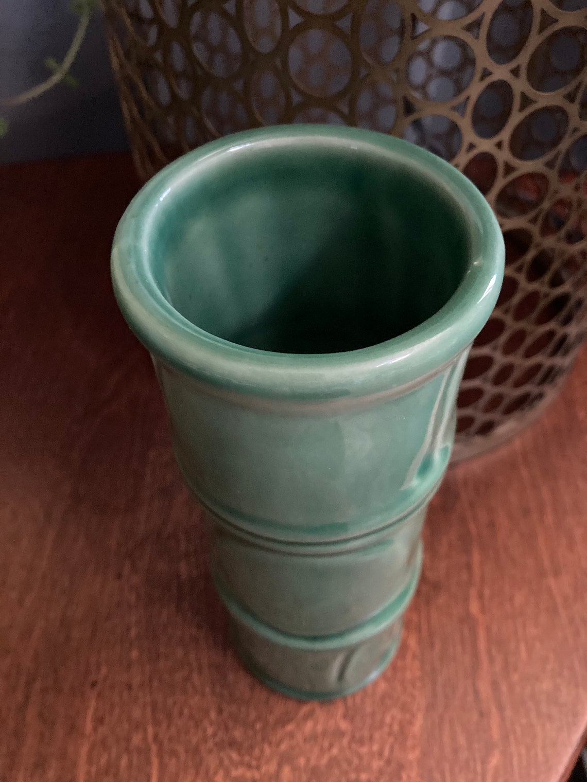 Vintage Libbey Ceramic Green Bamboo Stalk Vase 7.75 tall Etsy