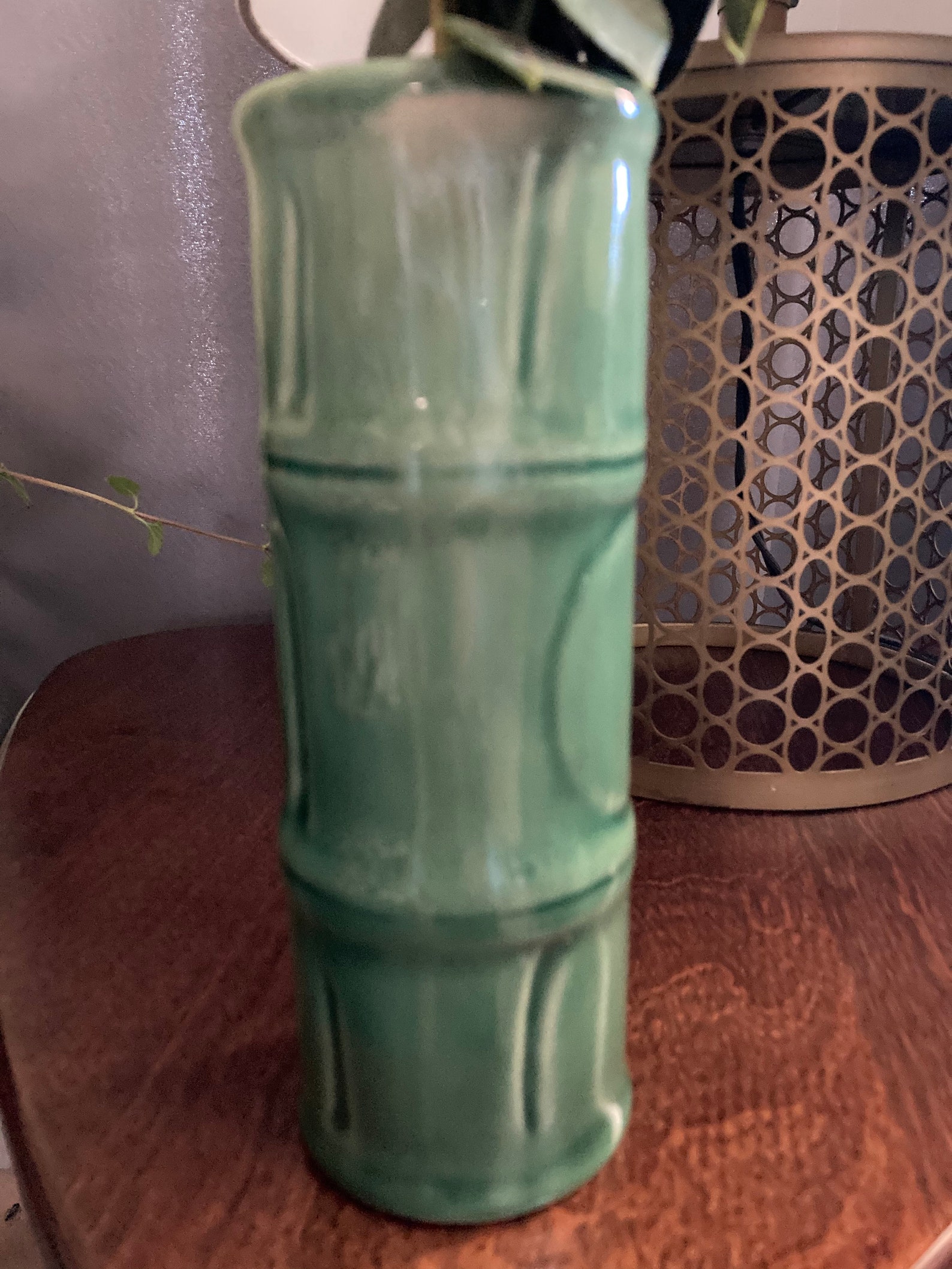 Vintage Libbey Ceramic Green Bamboo Stalk Vase 7.75 tall Etsy