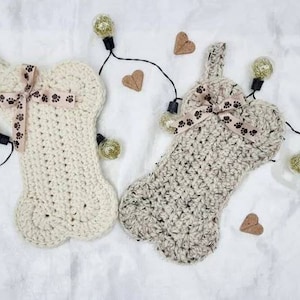 Crochet Fur Friend Dog Bone Stocking, pet Christmas stocking