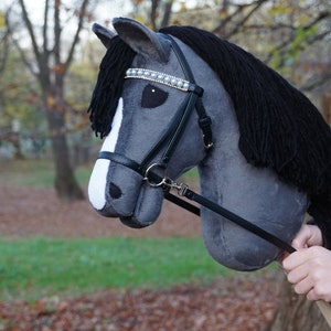 Hobby horse gray with black decorative bridle / Hobby horse dark gray with black decorative bridle