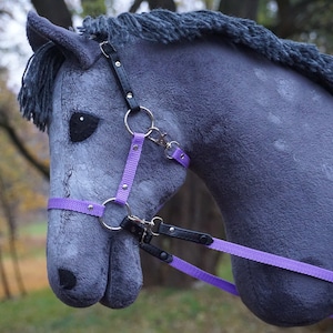 Halter for hobby horse with reins / Lavender and black leather