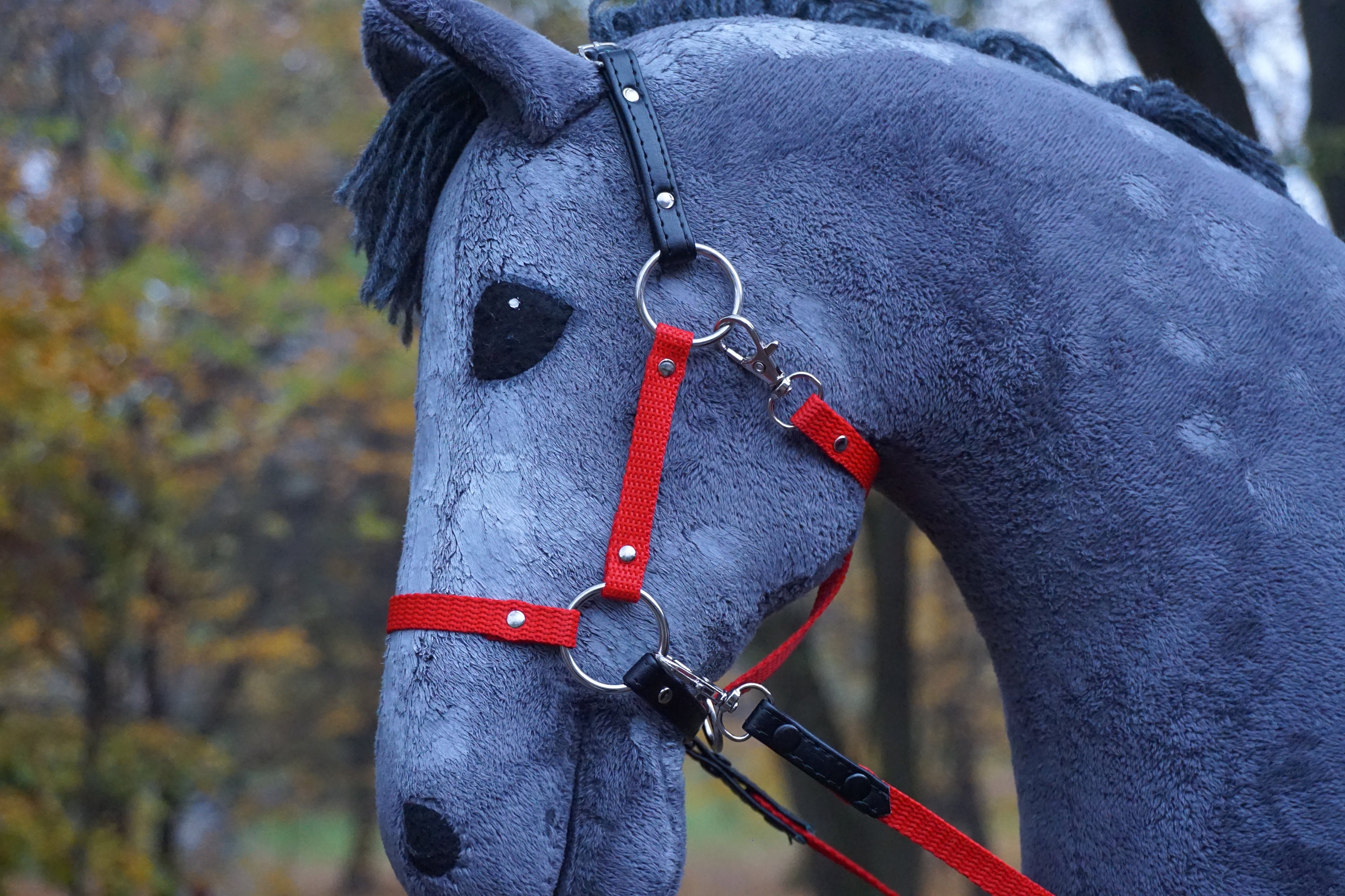 Halter for Hobby Horse With Reins Red / Black Leather Etsy
