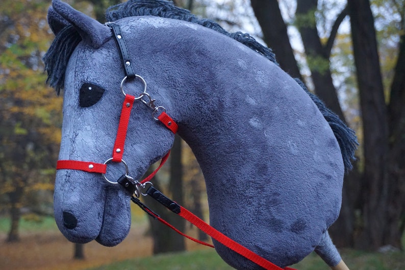 Halter for hobby horse with reins Red / black leather Etsy