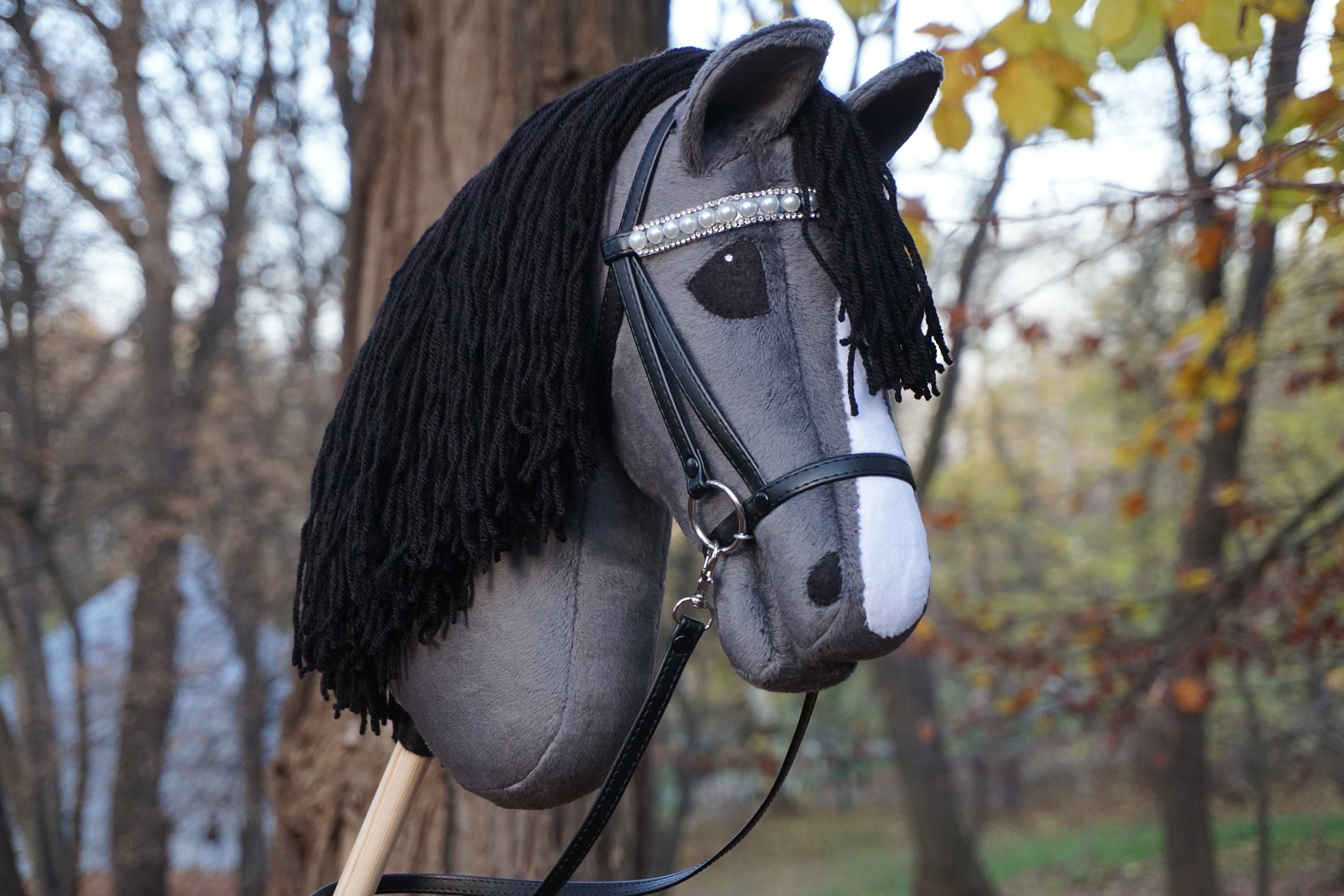 Hobby horse gray with black decorative bridle / Hobby horse Etsy