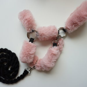 Halter for hobby horse + lead / Pink fur set